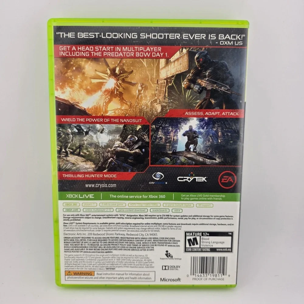 Crysis 3 Hunter Edition Xbox 360 Game Green Manual Not included Action Adventure